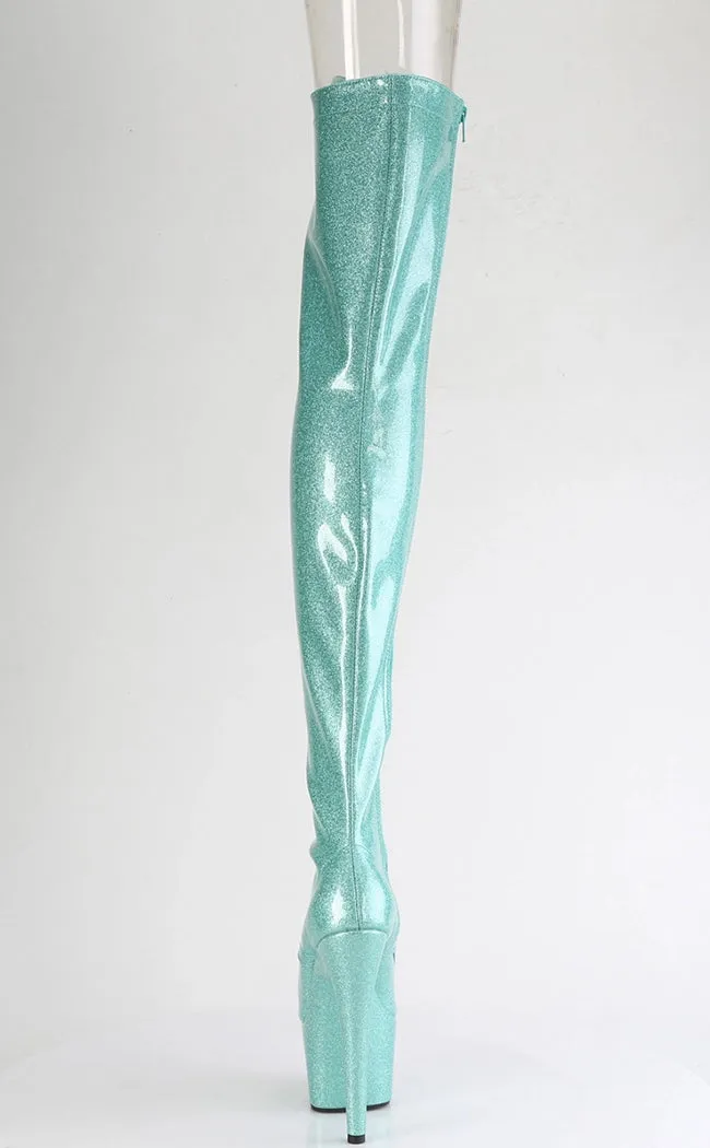 ADORE-3021GP Aqua Glitter Patent Thigh High Boots