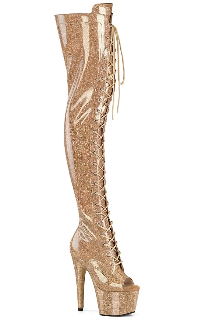 ADORE-3021GP Gold Glitter Patent Thigh High Boots