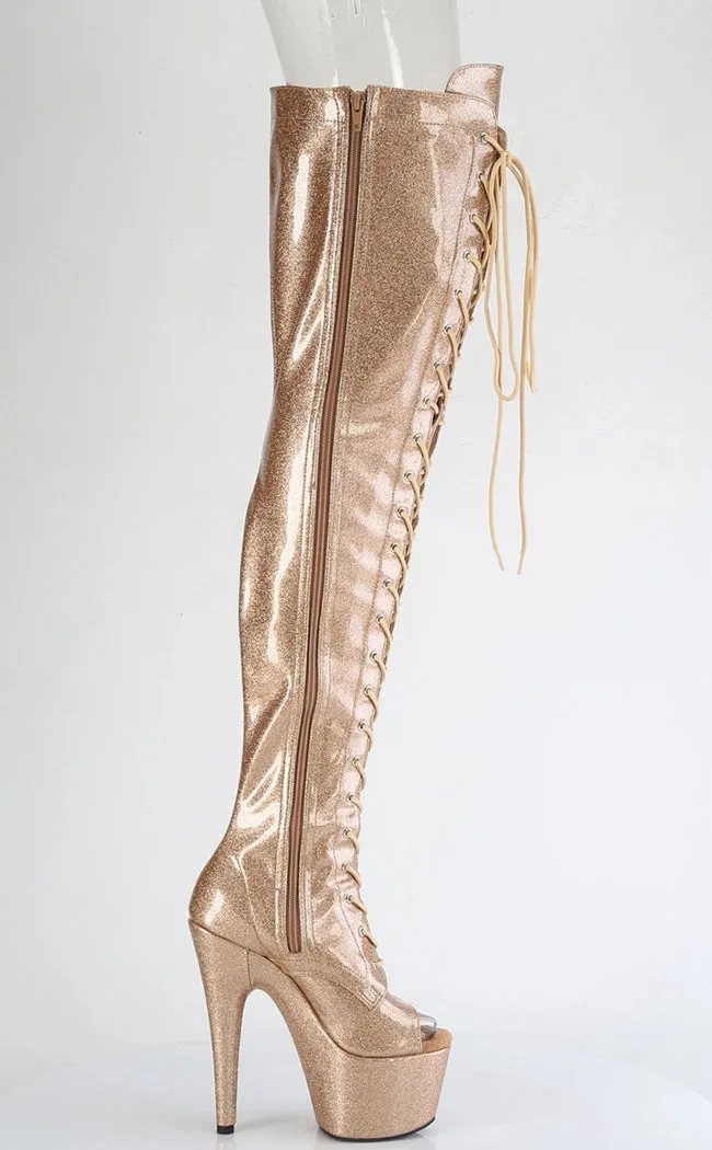 ADORE-3021GP Gold Glitter Patent Thigh High Boots