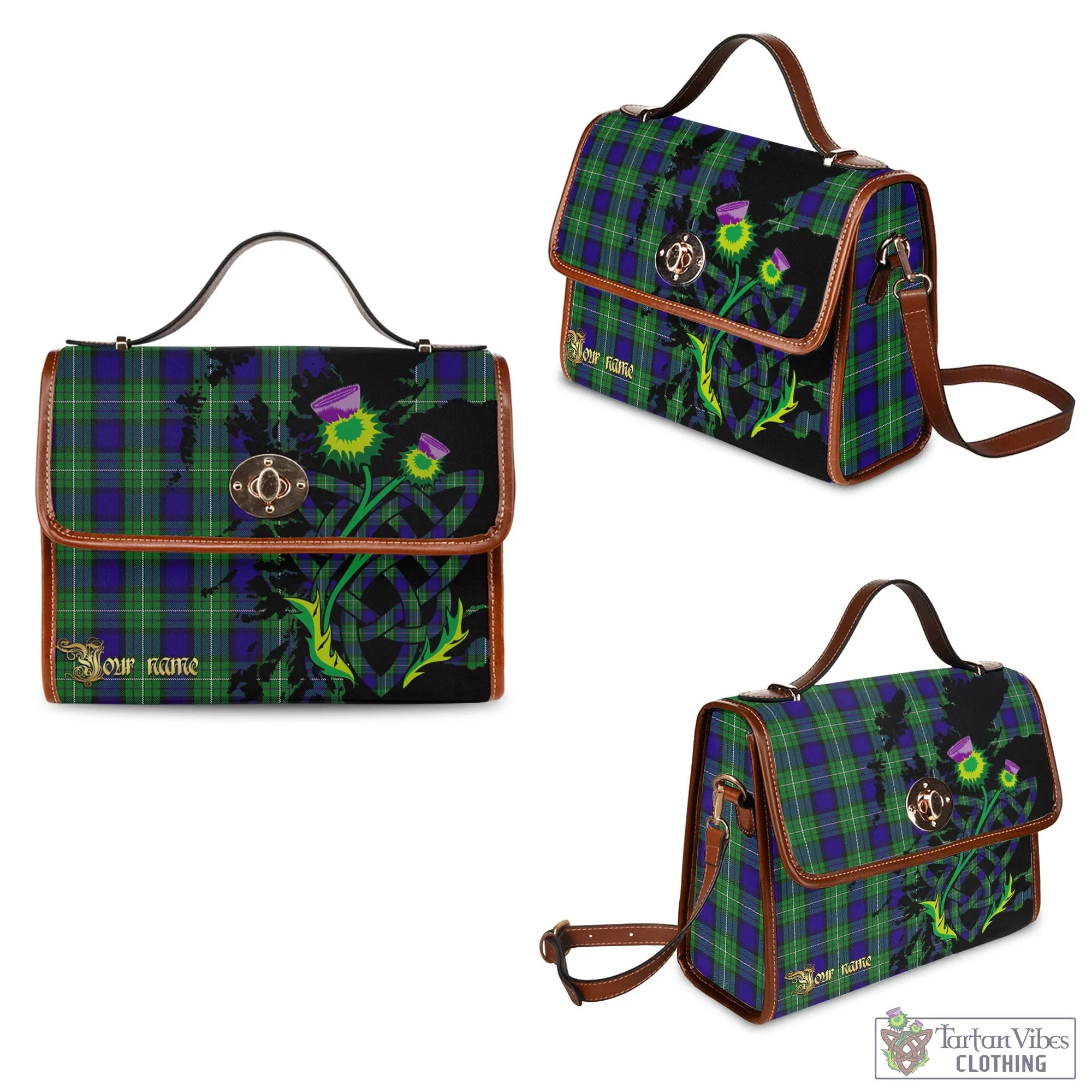 Alexander Tartan Waterproof Canvas Bag with Scotland Map and Thistle Celtic Accents