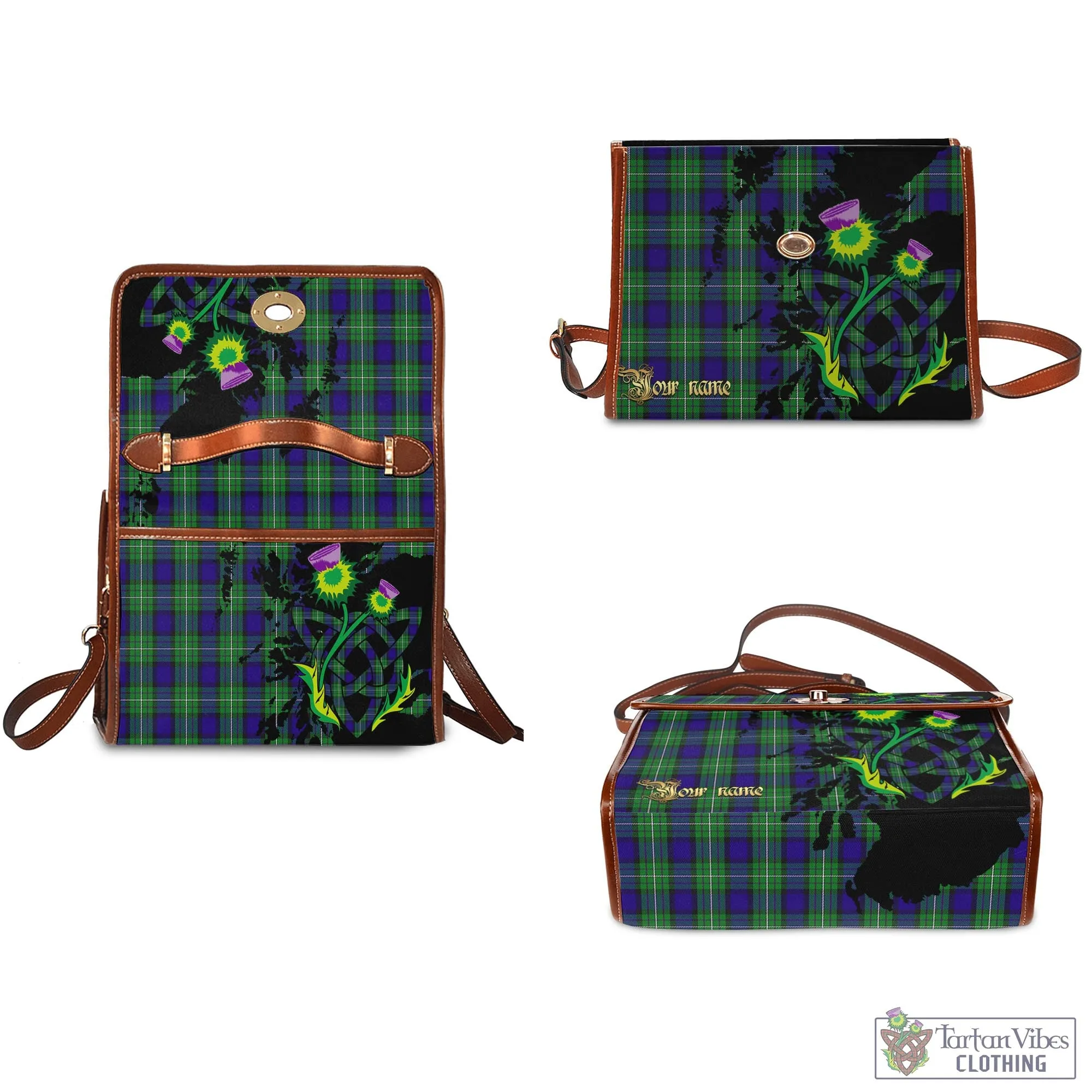 Alexander Tartan Waterproof Canvas Bag with Scotland Map and Thistle Celtic Accents