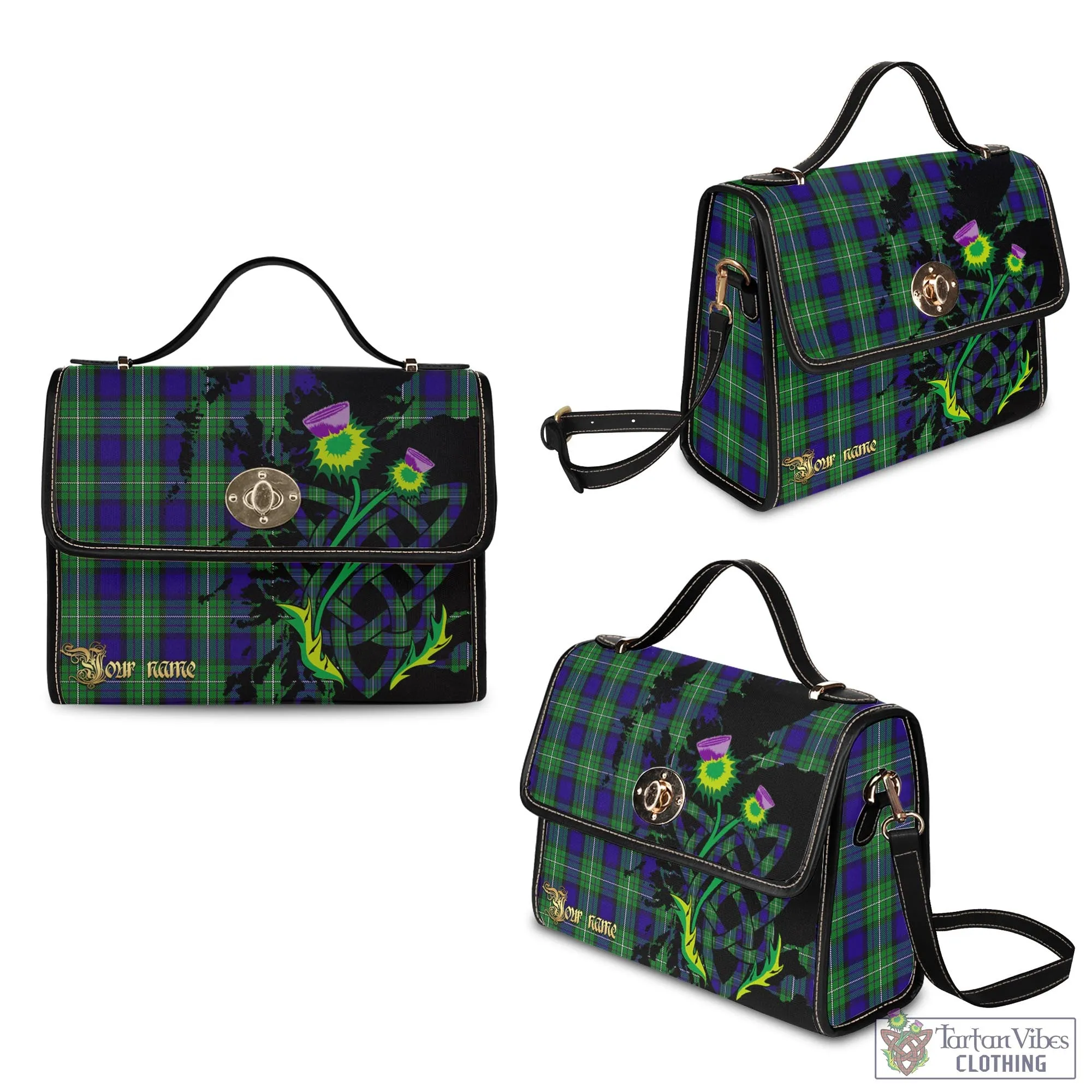 Alexander Tartan Waterproof Canvas Bag with Scotland Map and Thistle Celtic Accents