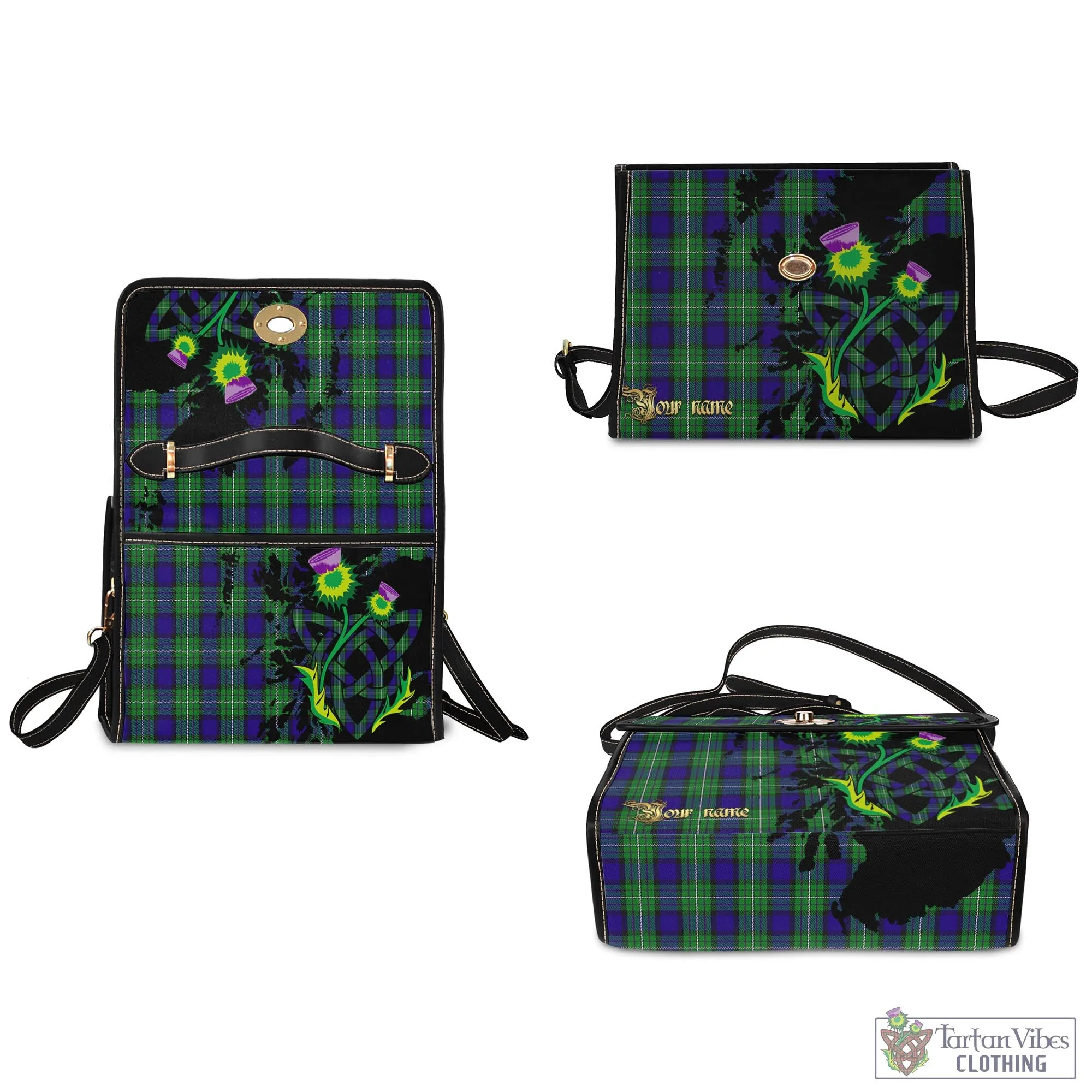 Alexander Tartan Waterproof Canvas Bag with Scotland Map and Thistle Celtic Accents