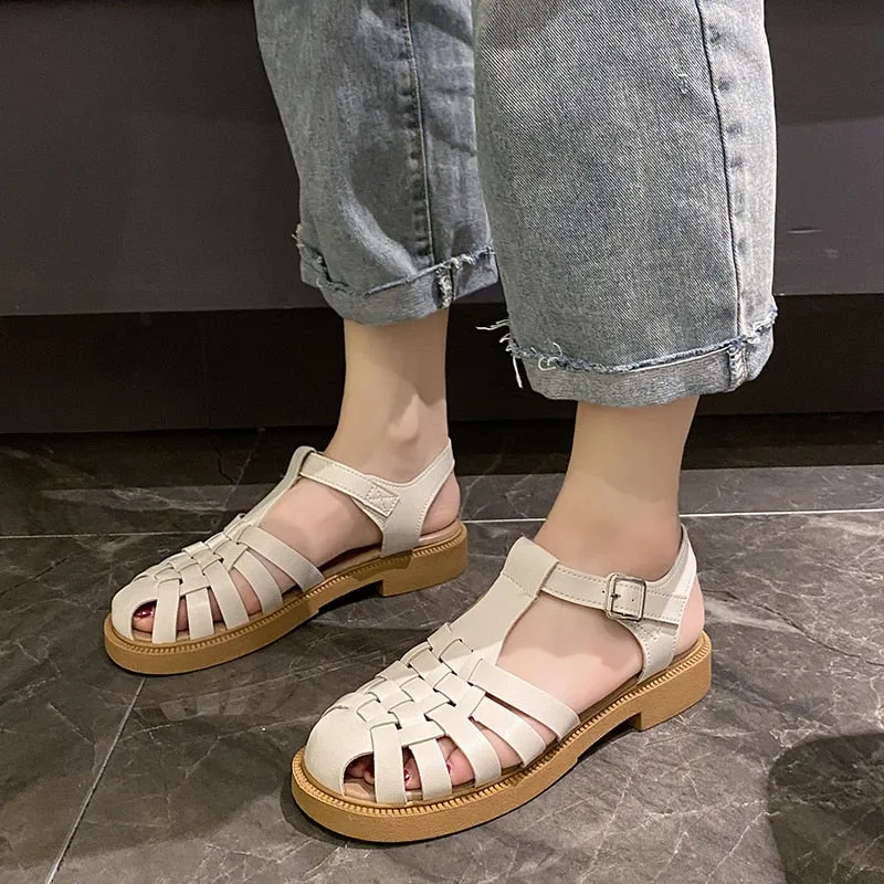 Amozae-Back to college New Summer Sandals Women's Casual Trend Platform Low Heel Elegant Beach Fashion Gladiator Weave Comfort Free Shipping