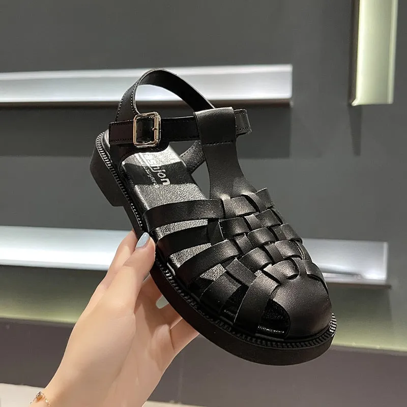 Amozae-Back to college New Summer Sandals Women's Casual Trend Platform Low Heel Elegant Beach Fashion Gladiator Weave Comfort Free Shipping