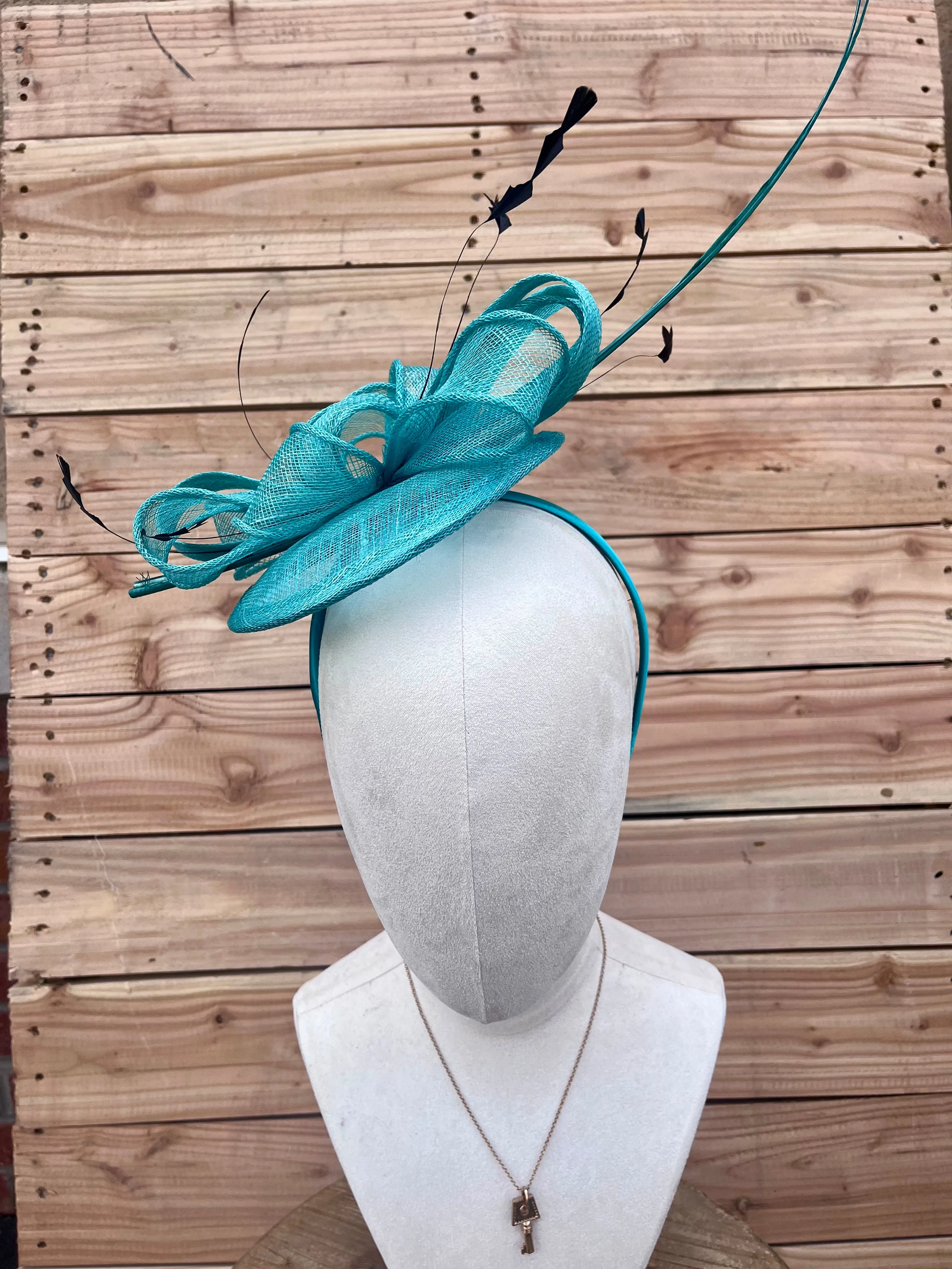 Aqua Bow Feather Fascinator