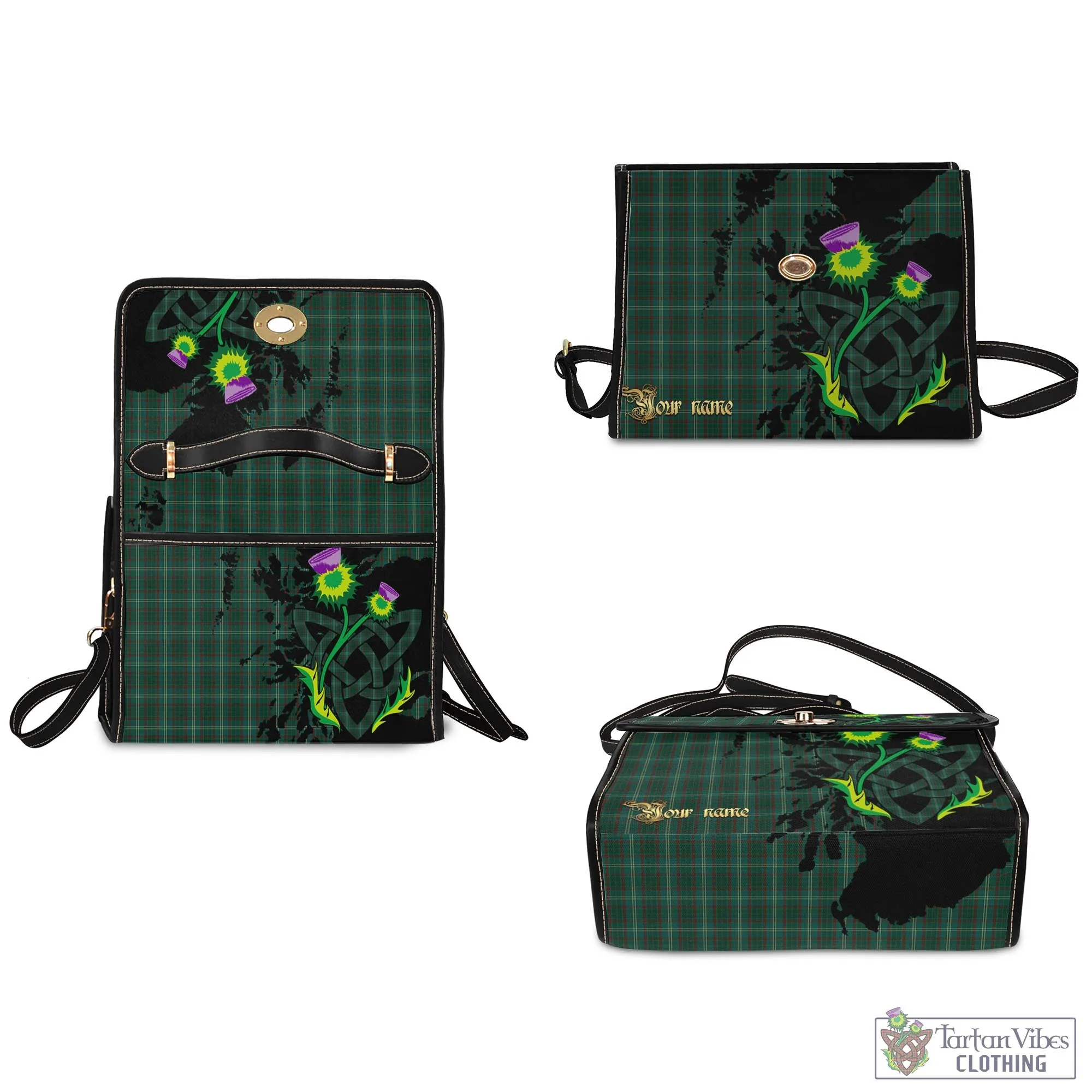 Armagh County Ireland Tartan Waterproof Canvas Bag with Scotland Map and Thistle Celtic Accents