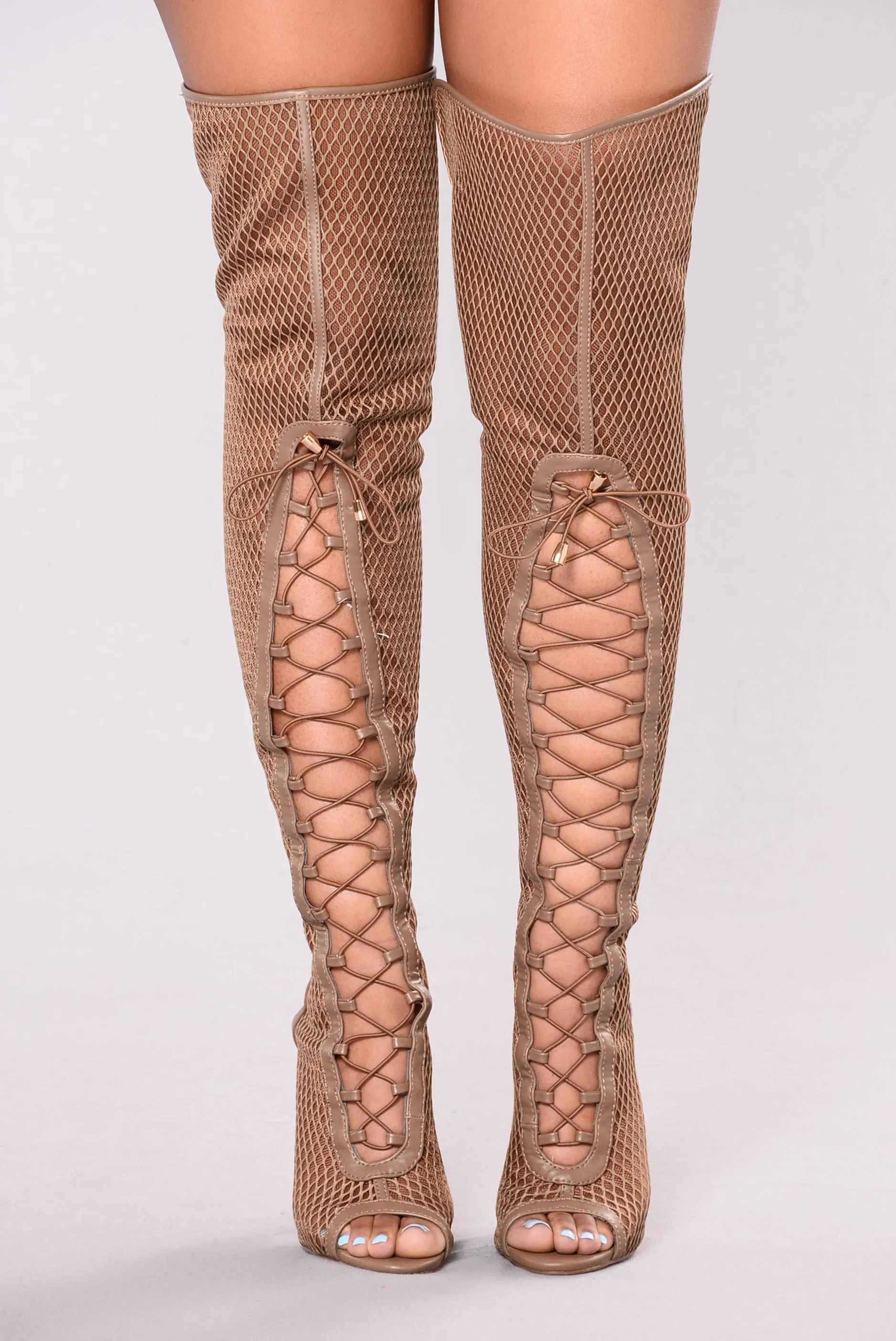 Azure Lace Up Heel Boot - Taupe