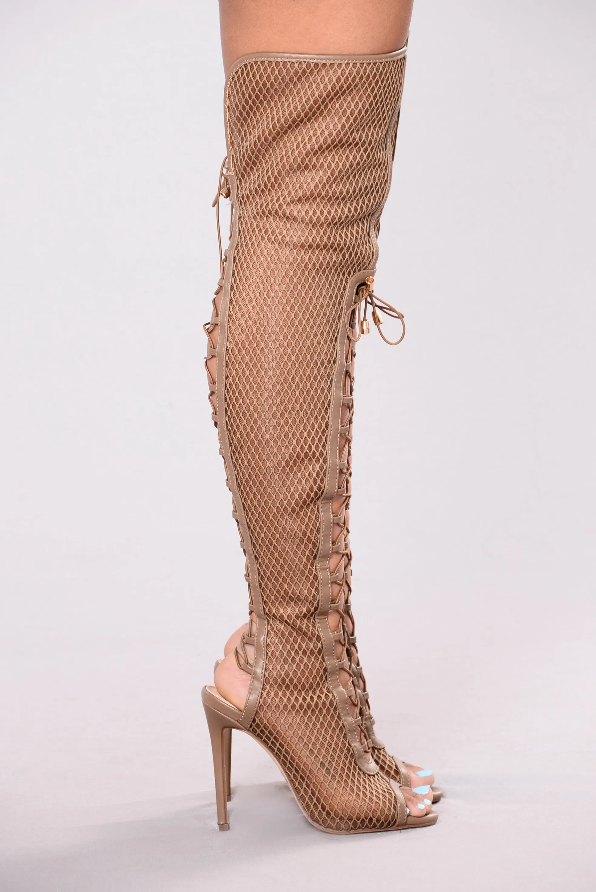 Azure Lace Up Heel Boot - Taupe