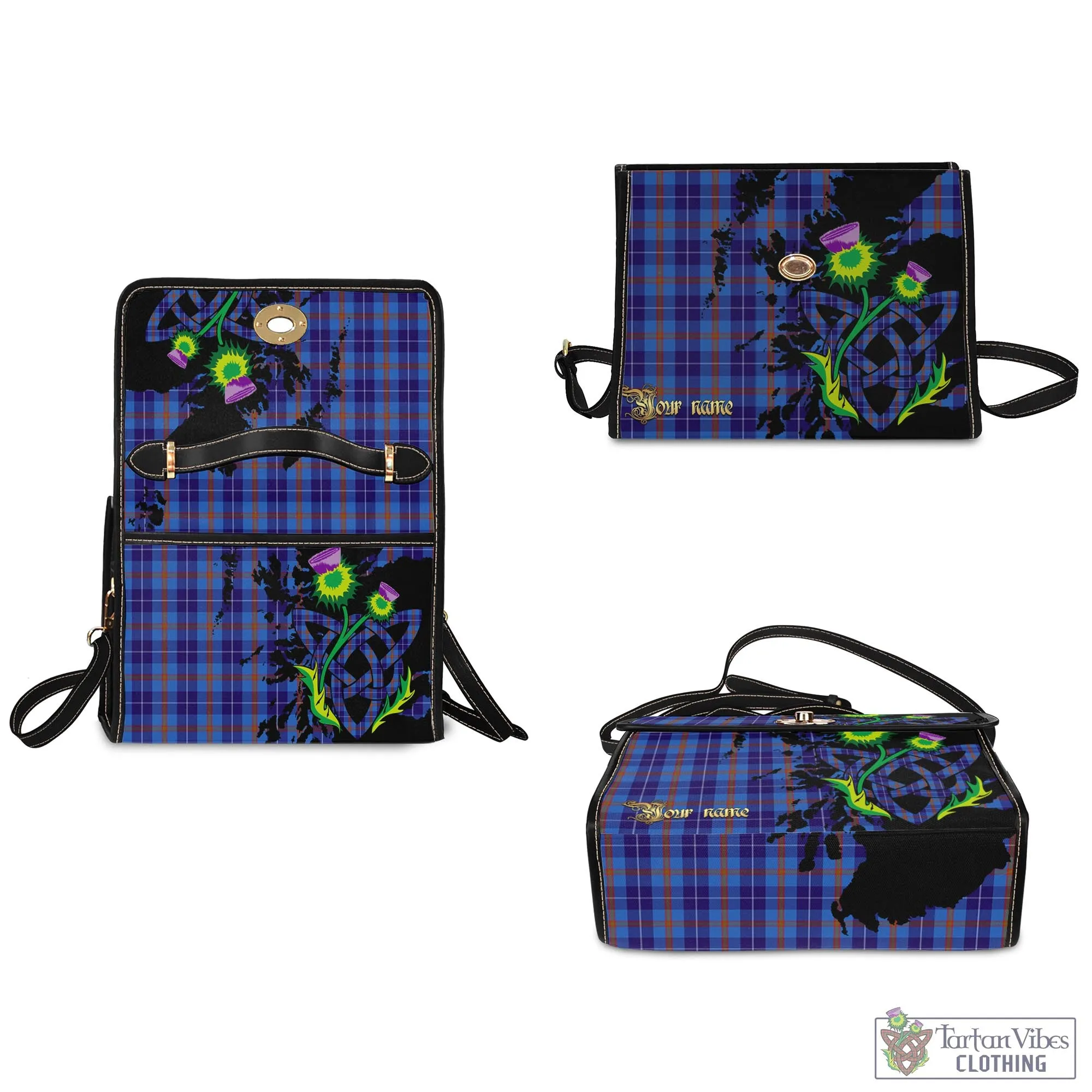 Bryson Tartan Waterproof Canvas Bag with Scotland Map and Thistle Celtic Accents