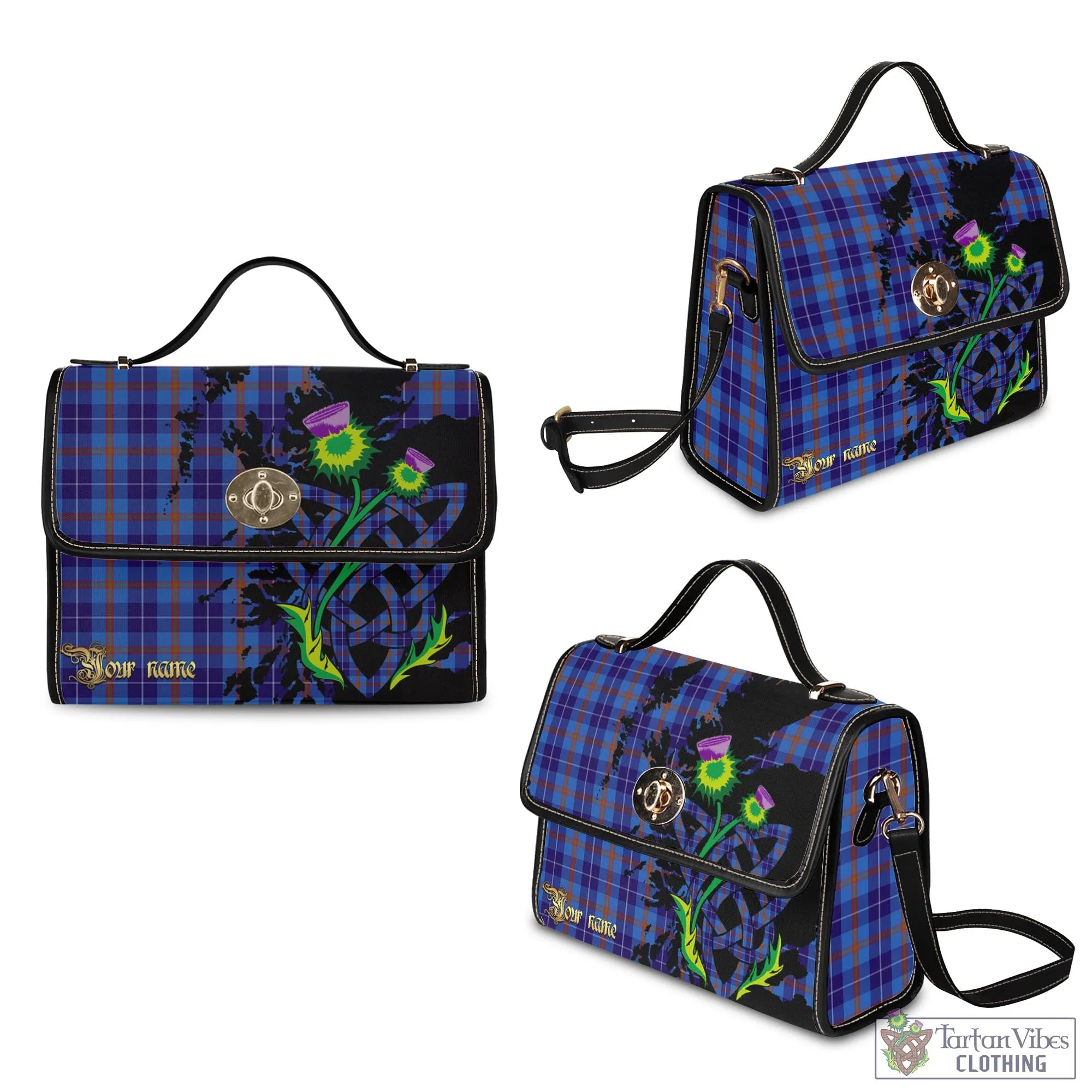 Bryson Tartan Waterproof Canvas Bag with Scotland Map and Thistle Celtic Accents