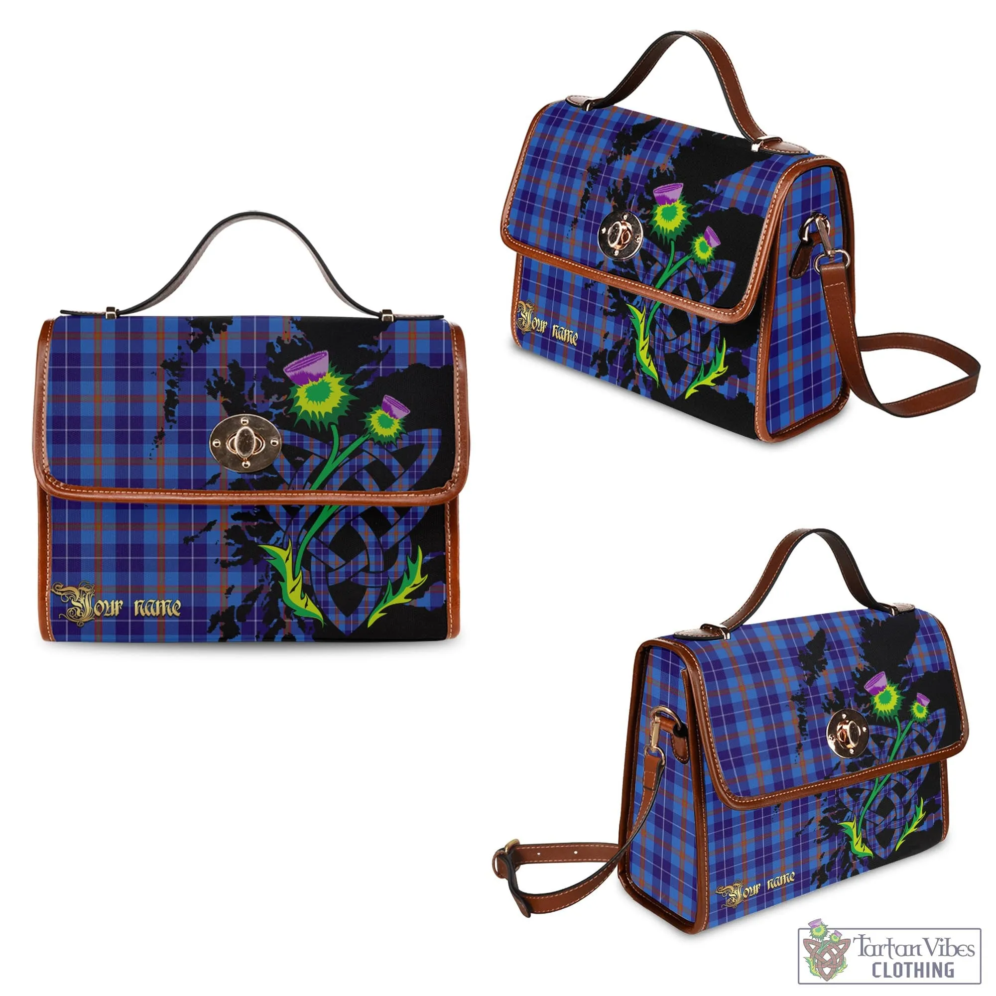 Bryson Tartan Waterproof Canvas Bag with Scotland Map and Thistle Celtic Accents