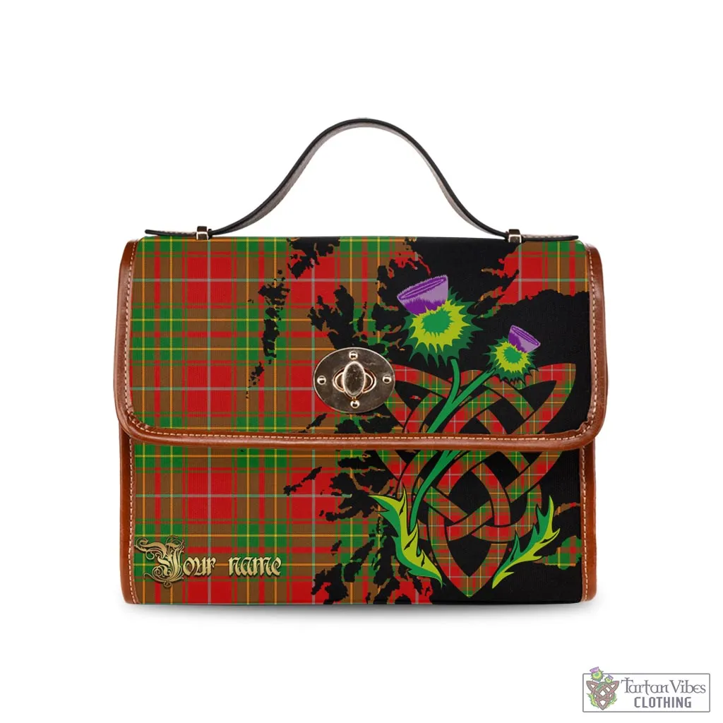 Burnett Tartan Waterproof Canvas Bag with Scotland Map and Thistle Celtic Accents