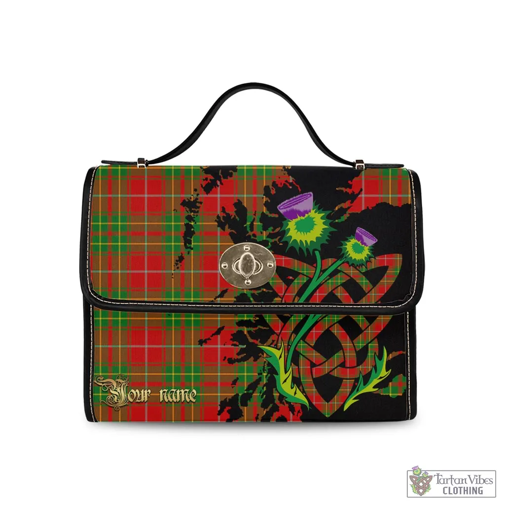 Burnett Tartan Waterproof Canvas Bag with Scotland Map and Thistle Celtic Accents