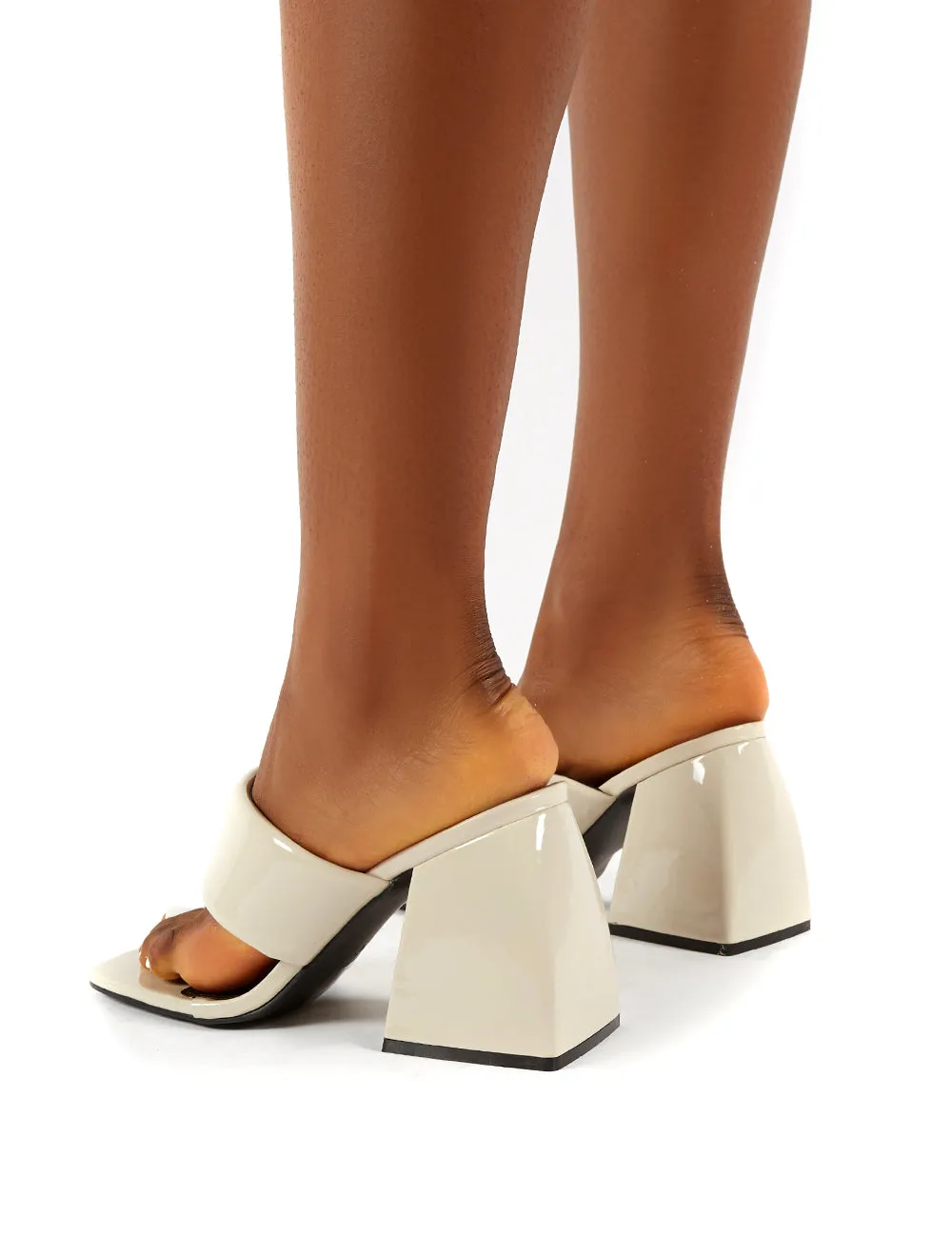 Caden Cream Patent Toe Post Block Heel Sandal Heeled Mules