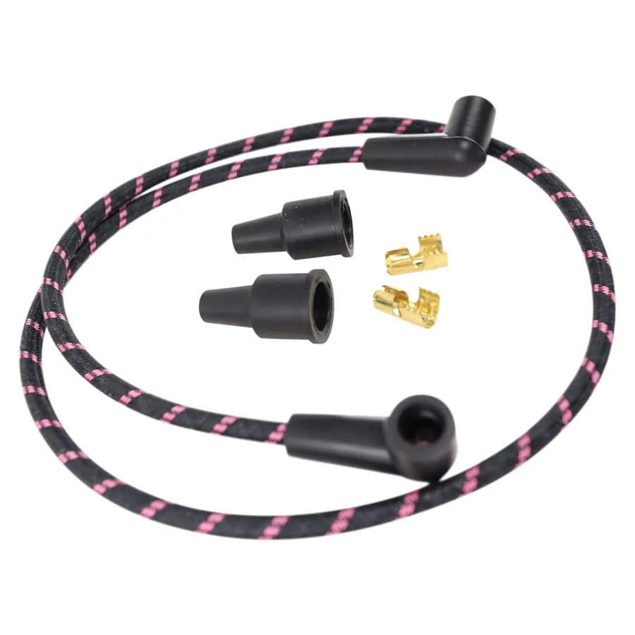 Cloth Braded Spark Plug Wire Kit 7mm - Black w/Red Tracer