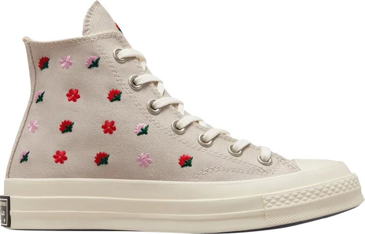 Converse Wmns Chuck 70 High Floral Embroidery Sneakers, Tan