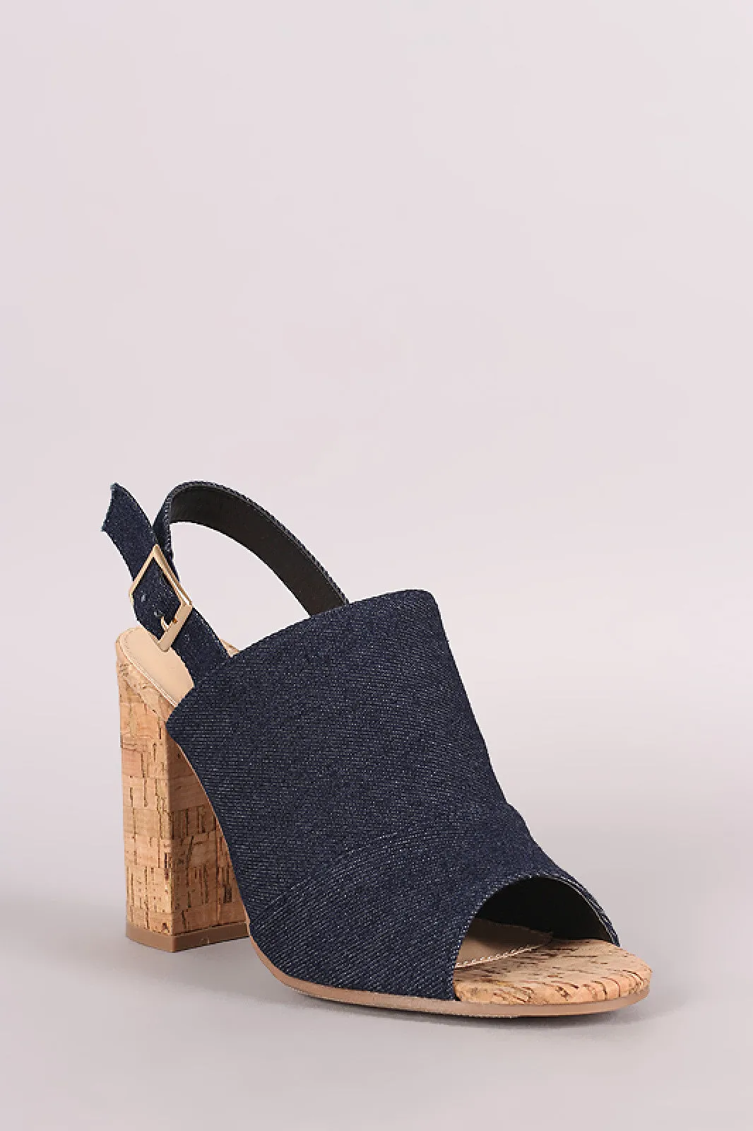 Denim Slingback Mule Cork Chunky Heel