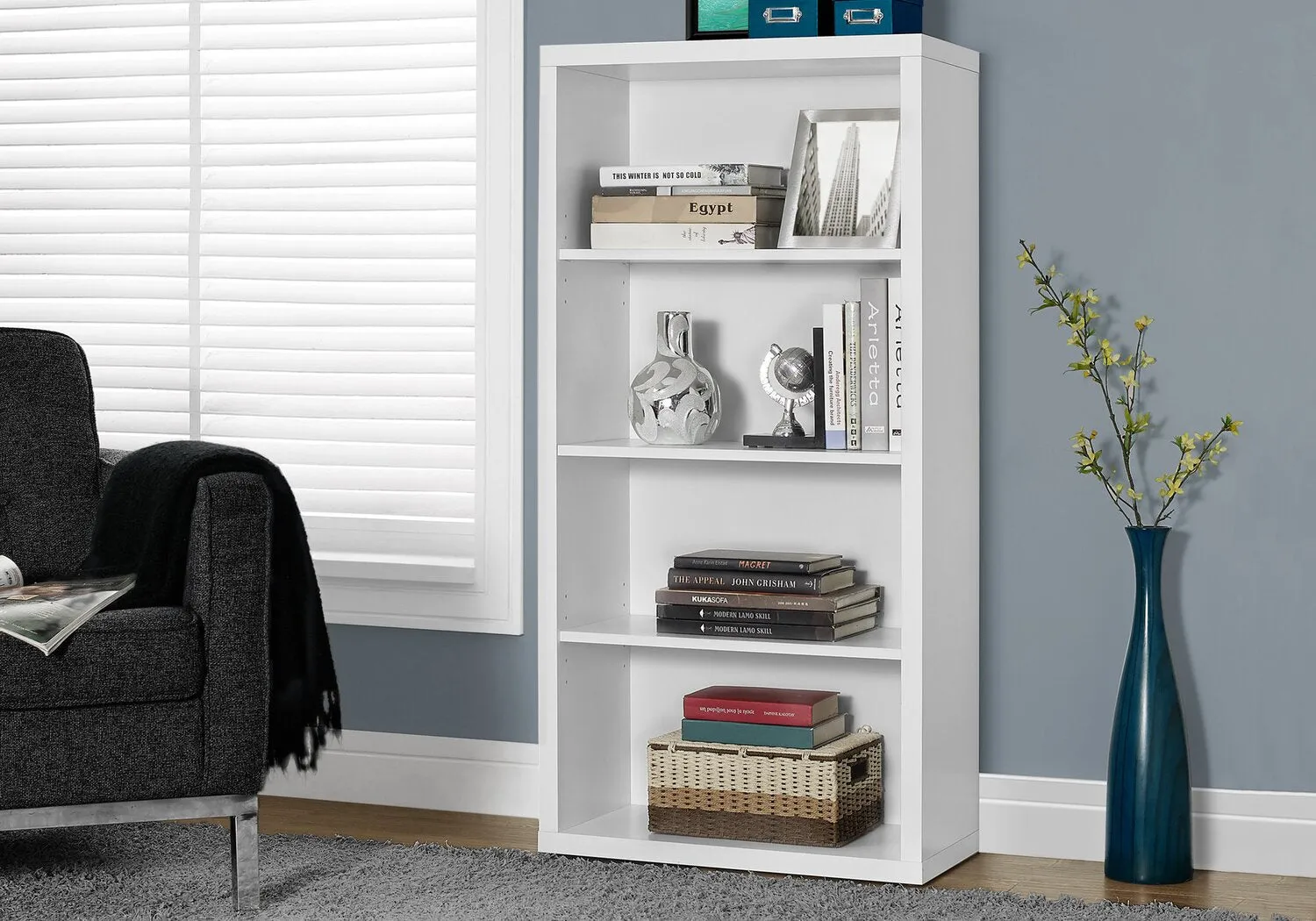 Derby 4-Shelf Bookcase - White