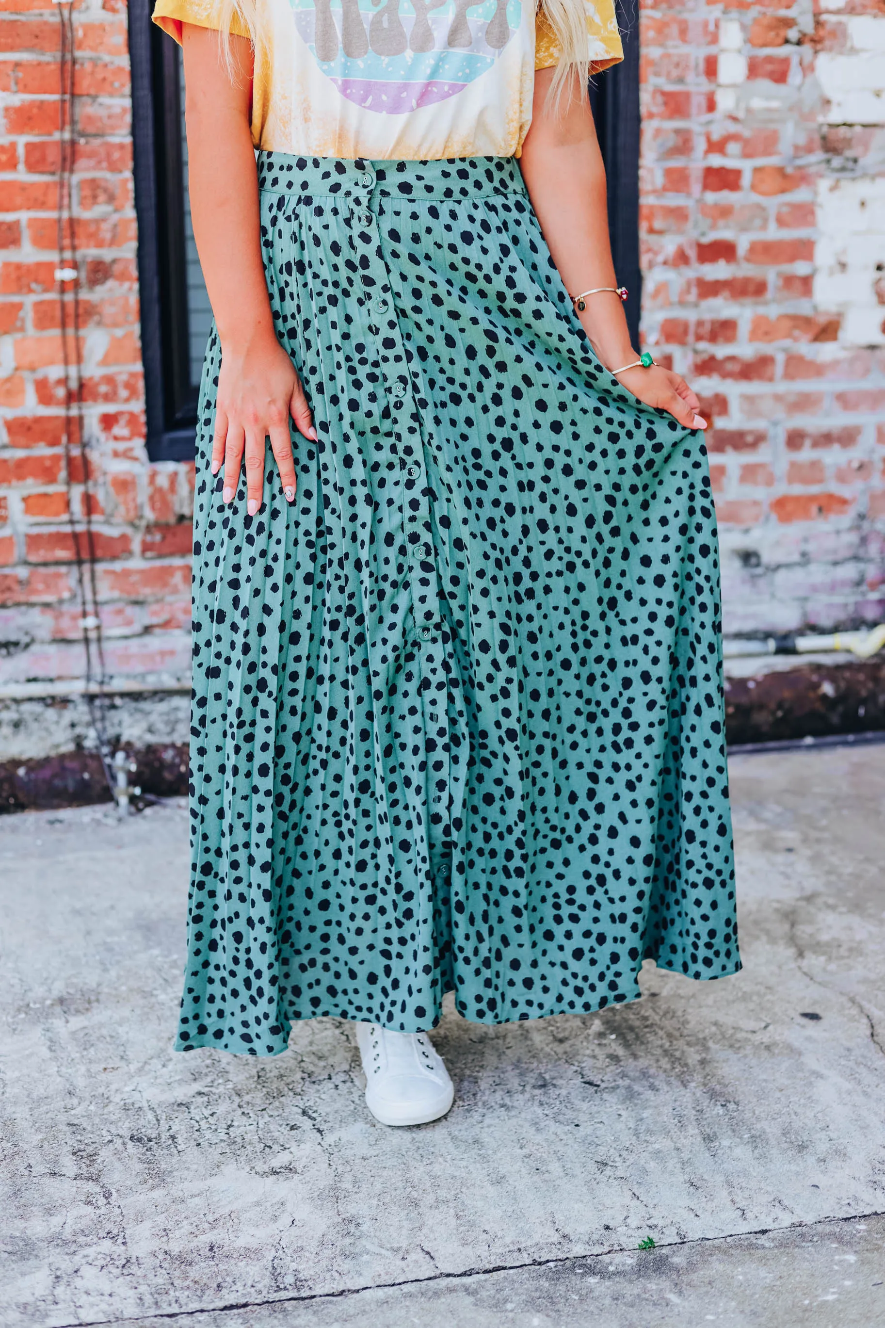 Dixie Polka Dot Maxi Skirt - Green