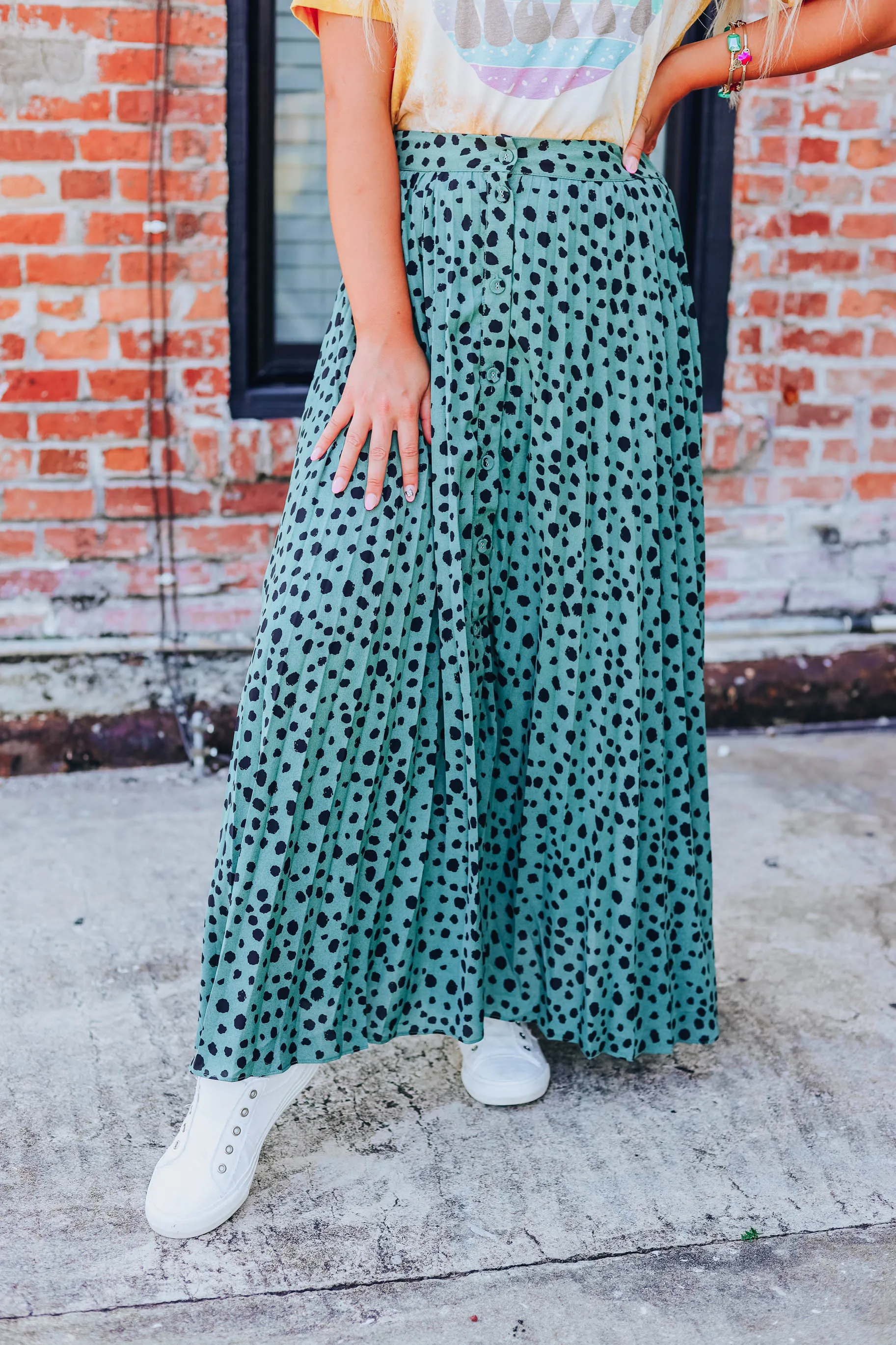 Dixie Polka Dot Maxi Skirt - Green