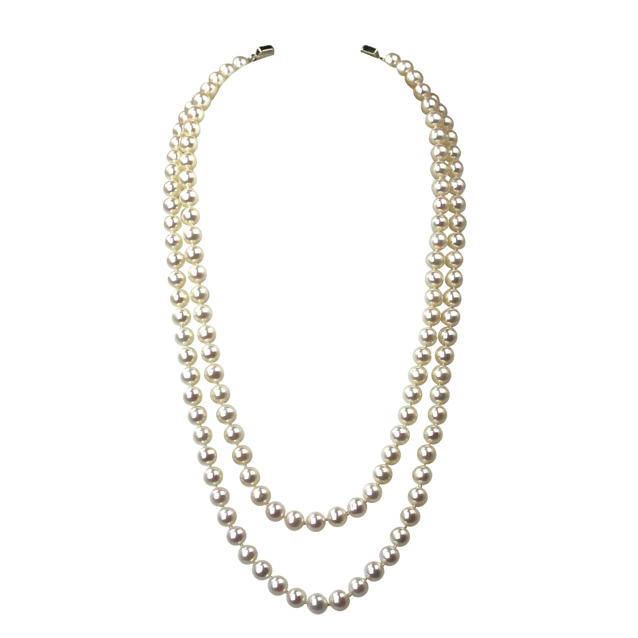 Double Strand Pearl Necklace | AAA 6.5-7mm Natural White Semi-Round Freshwater Cultured