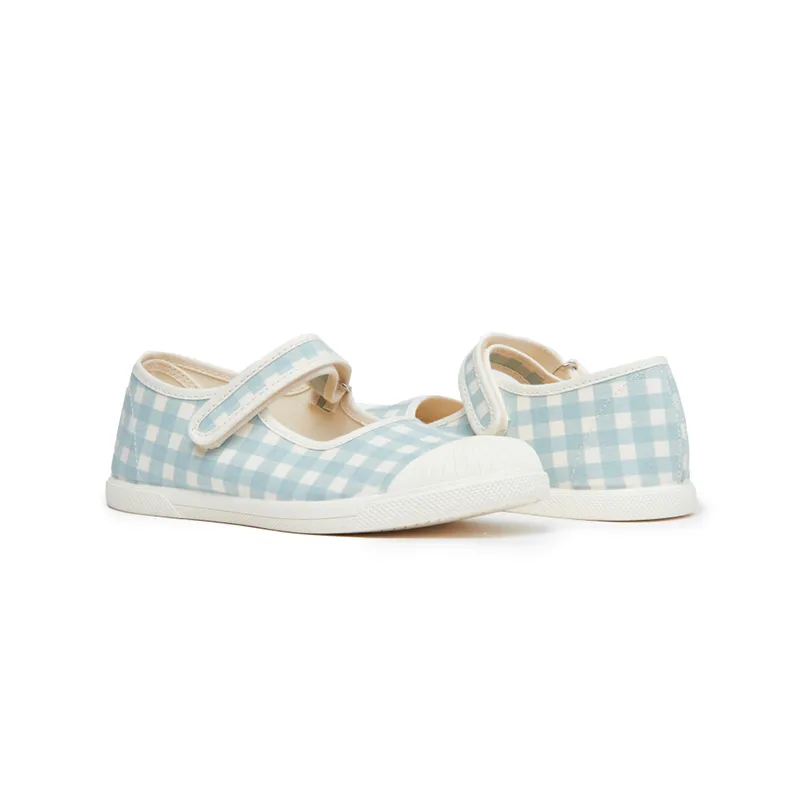 Gingham Mary Jane Sneakers In Light Blue