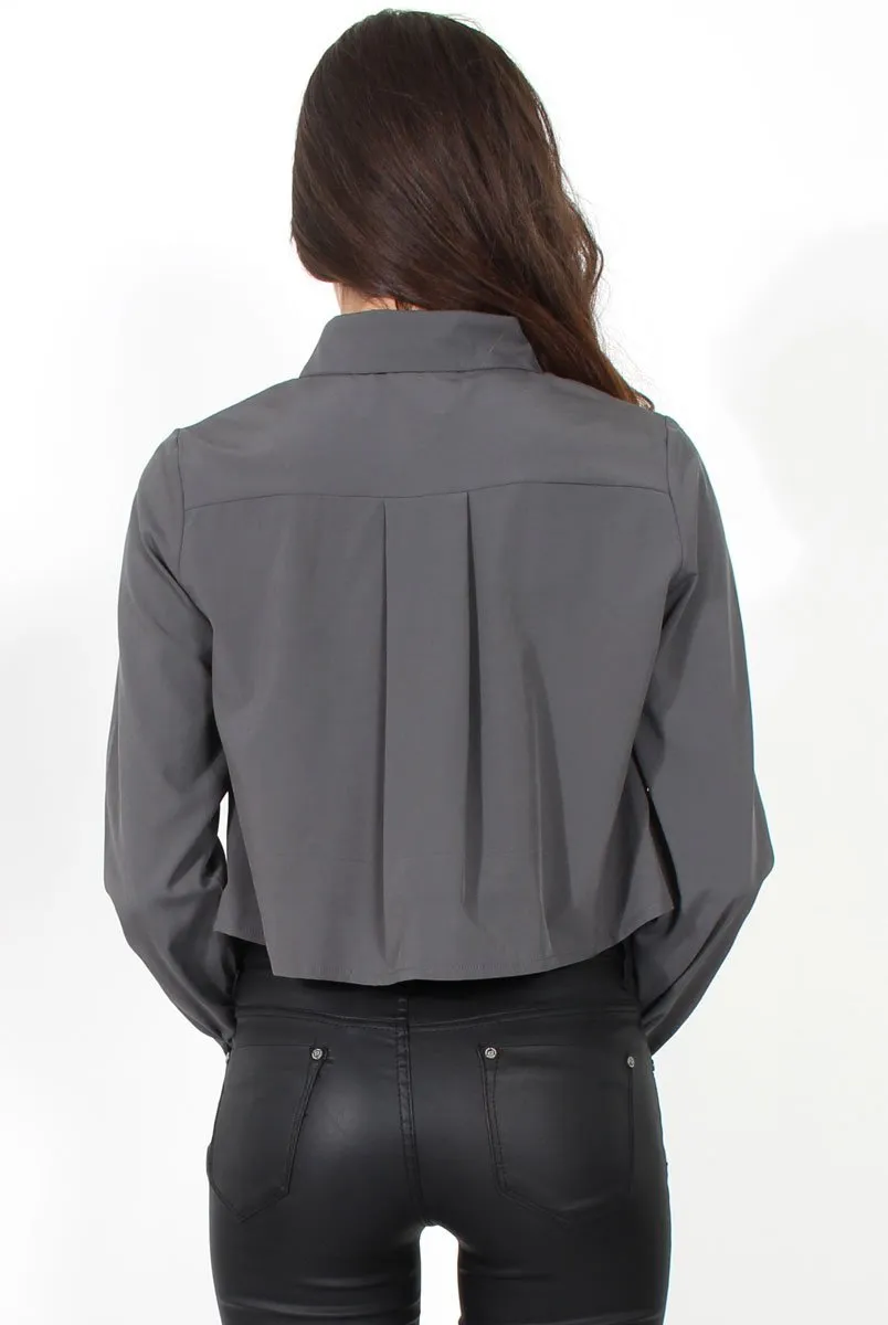 Grace Dark Grey Long Sleeved Cropped Shirt