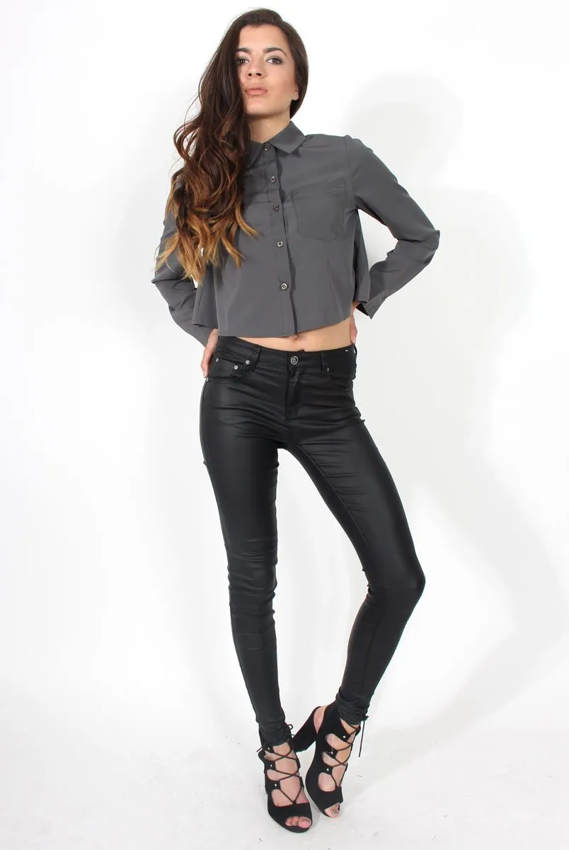 Grace Dark Grey Long Sleeved Cropped Shirt