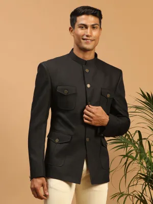 Jashvi Men's Black Four Pockets Jodhpuri