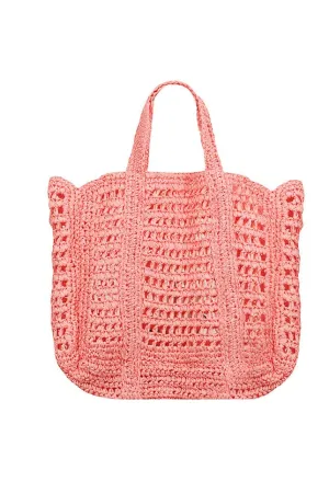 Large Raffia Beach Bag - Peach Sorbet