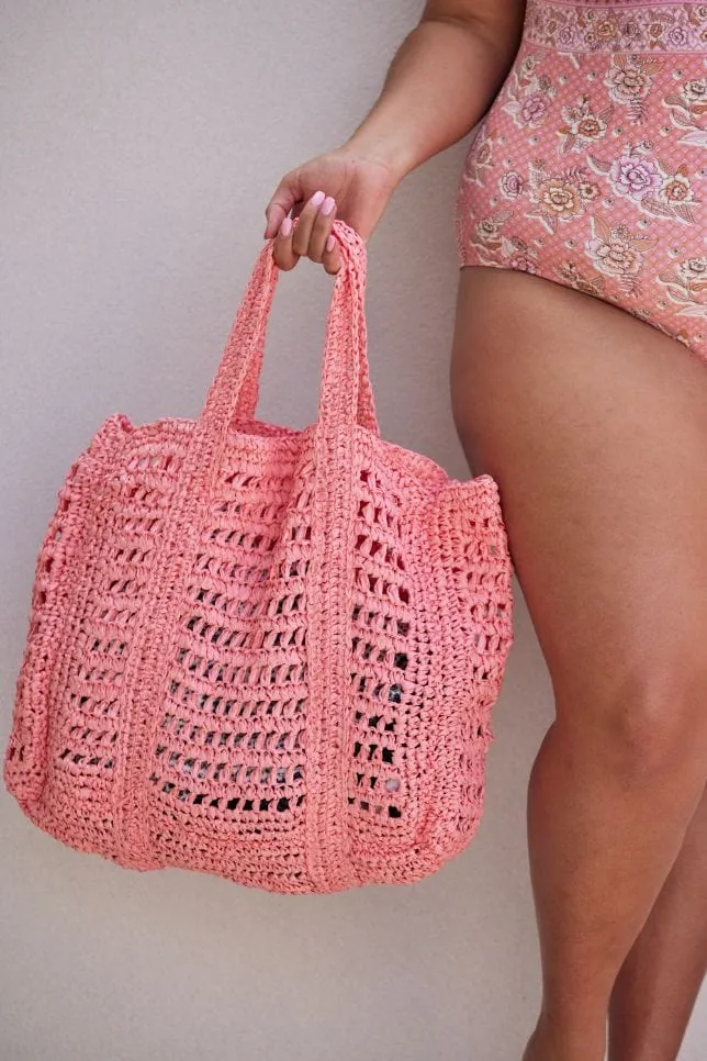 Large Raffia Beach Bag - Peach Sorbet