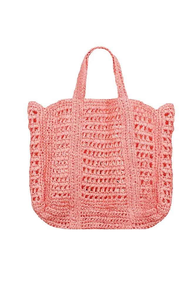 Large Raffia Beach Bag - Peach Sorbet