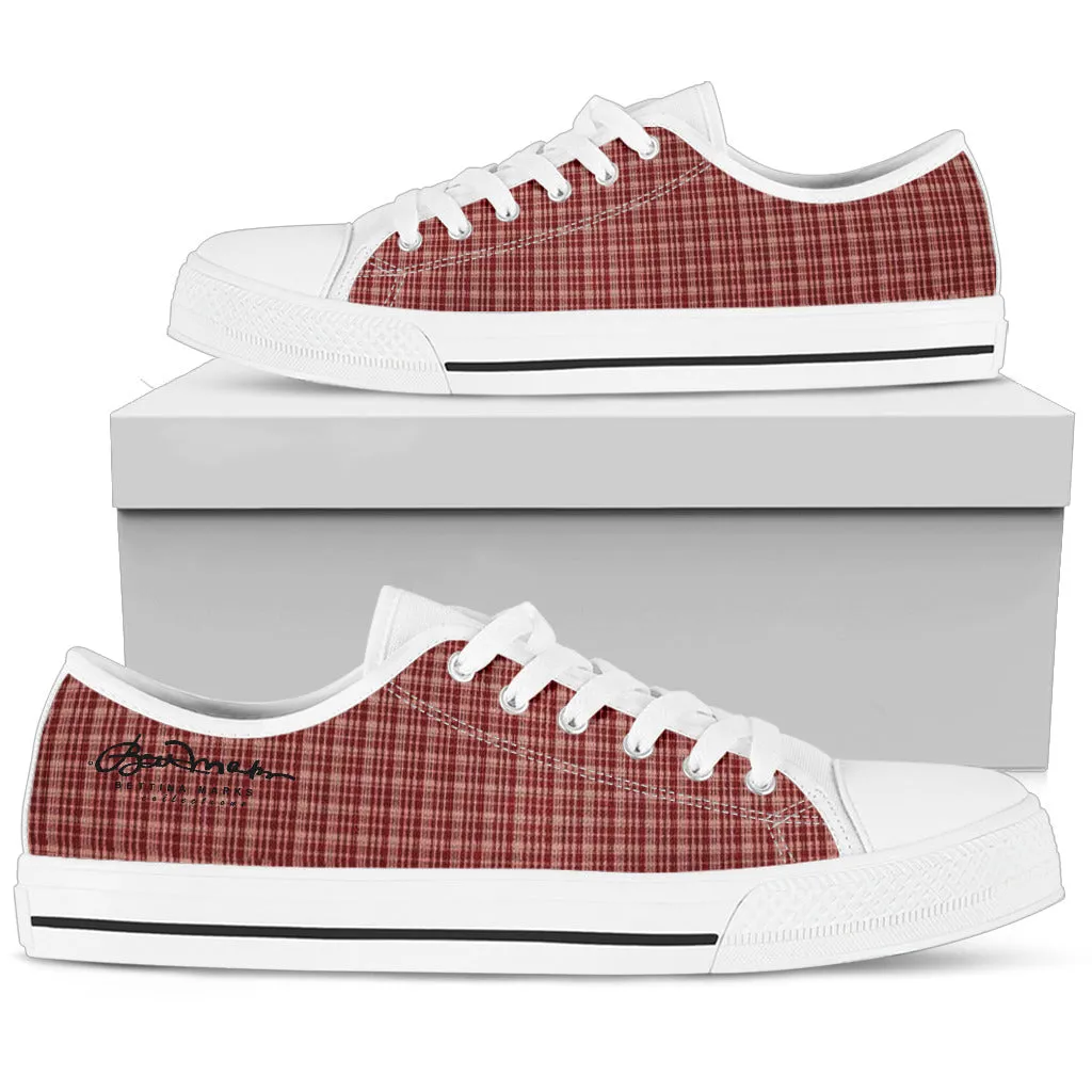 Maroon Beige Tight Plaid Low Top Sneakers