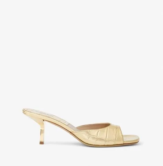 Michael Kors Anita Metallic Crocodile Embossed Heeled Mule, Gold