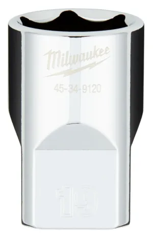 Milwaukee 45-34-9120 Socket, 19 mm Socket, 1/2 in Drive, 6-Point, Chrome Vanadium Steel, Chrome :CD: QUANTITY: 1