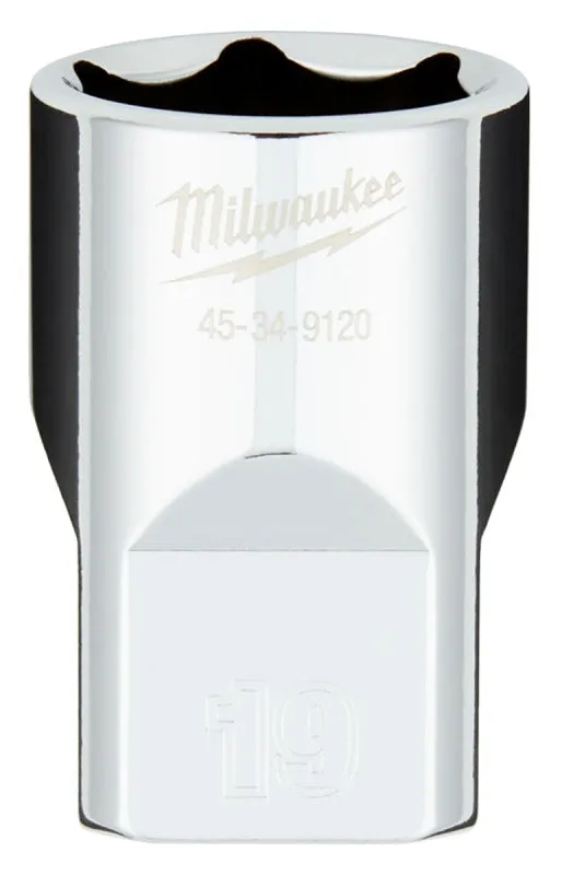 Milwaukee 45-34-9120 Socket, 19 mm Socket, 1/2 in Drive, 6-Point, Chrome Vanadium Steel, Chrome :CD: QUANTITY: 1