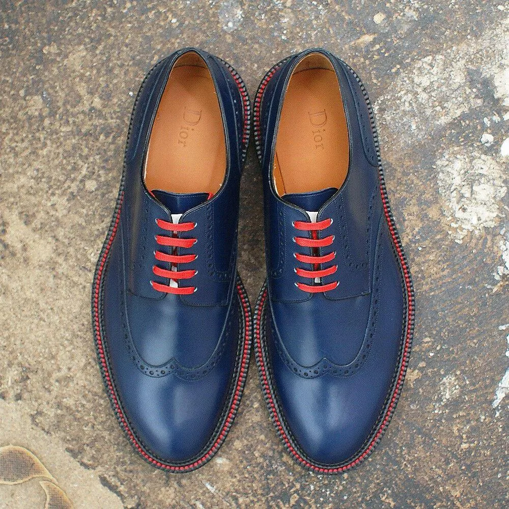 Navy Blue Wingtip Derby Shoe