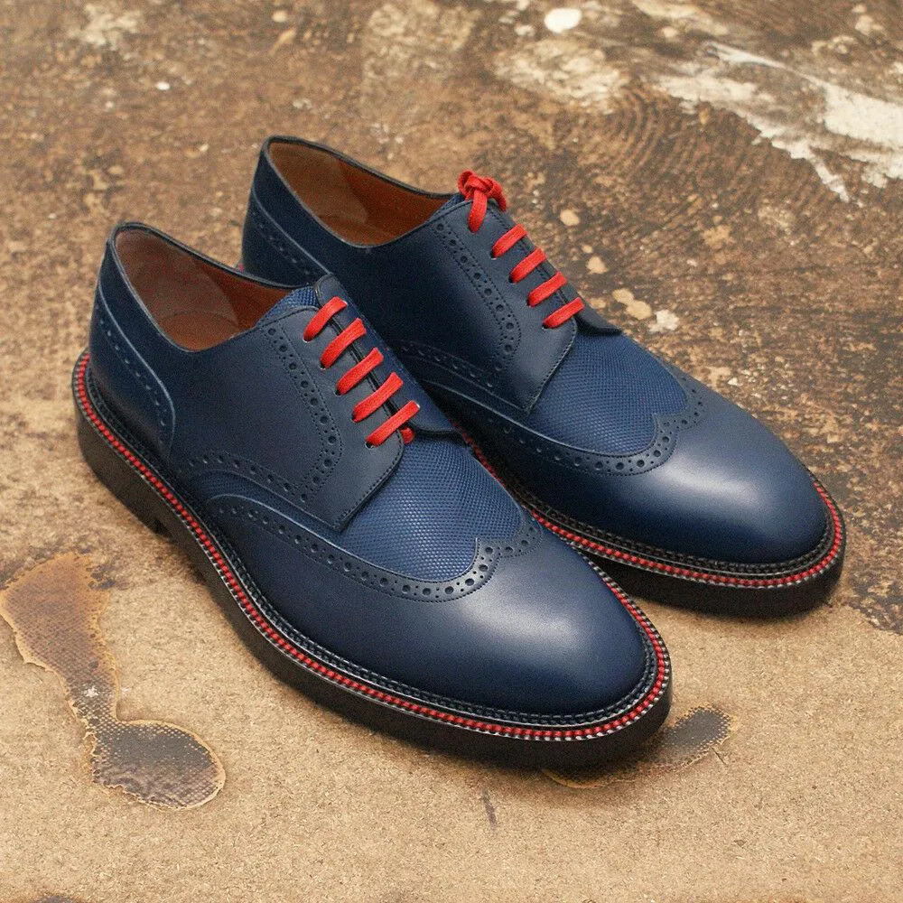 Navy Blue Wingtip Derby Shoe