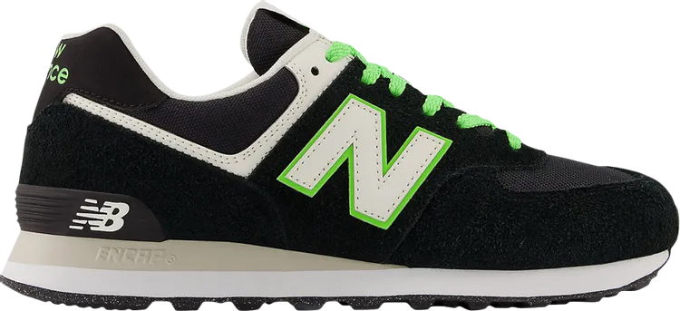 New Balance 574 sneakers, black/white/green