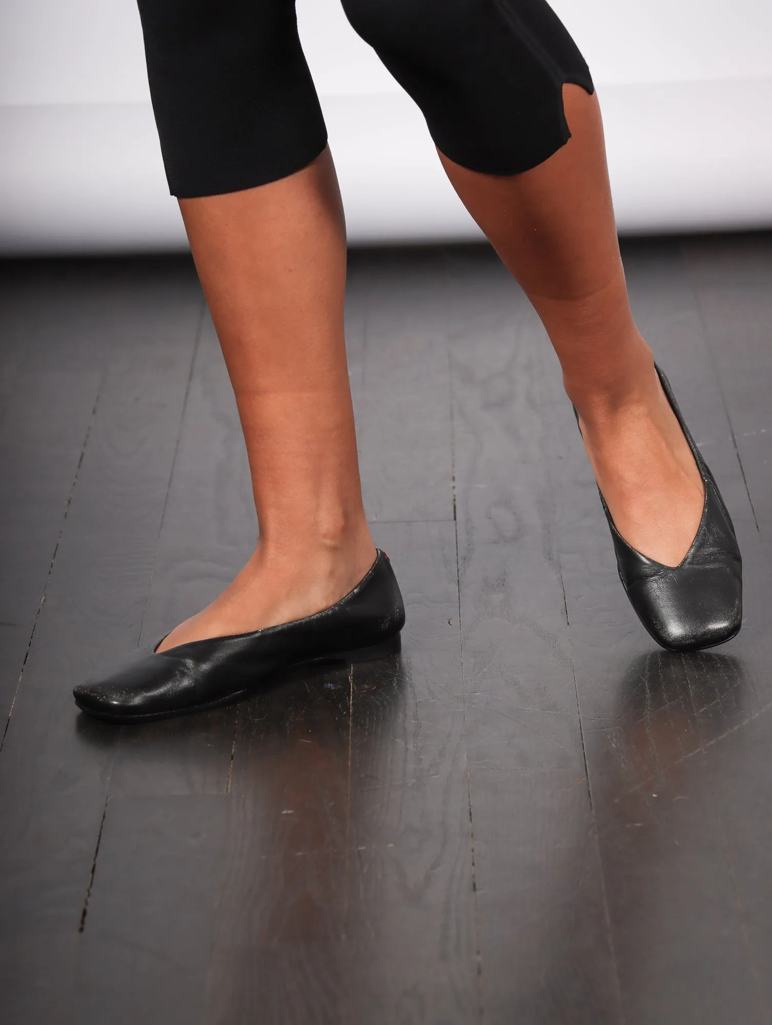 Page Ballet Flat in Distressed Black by Halmanera