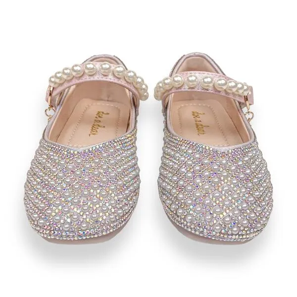 Pearl Strap Charm Flat Shoes in Pink