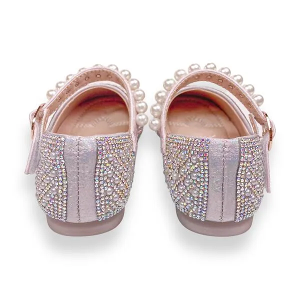 Pearl Strap Charm Flat Shoes in Pink