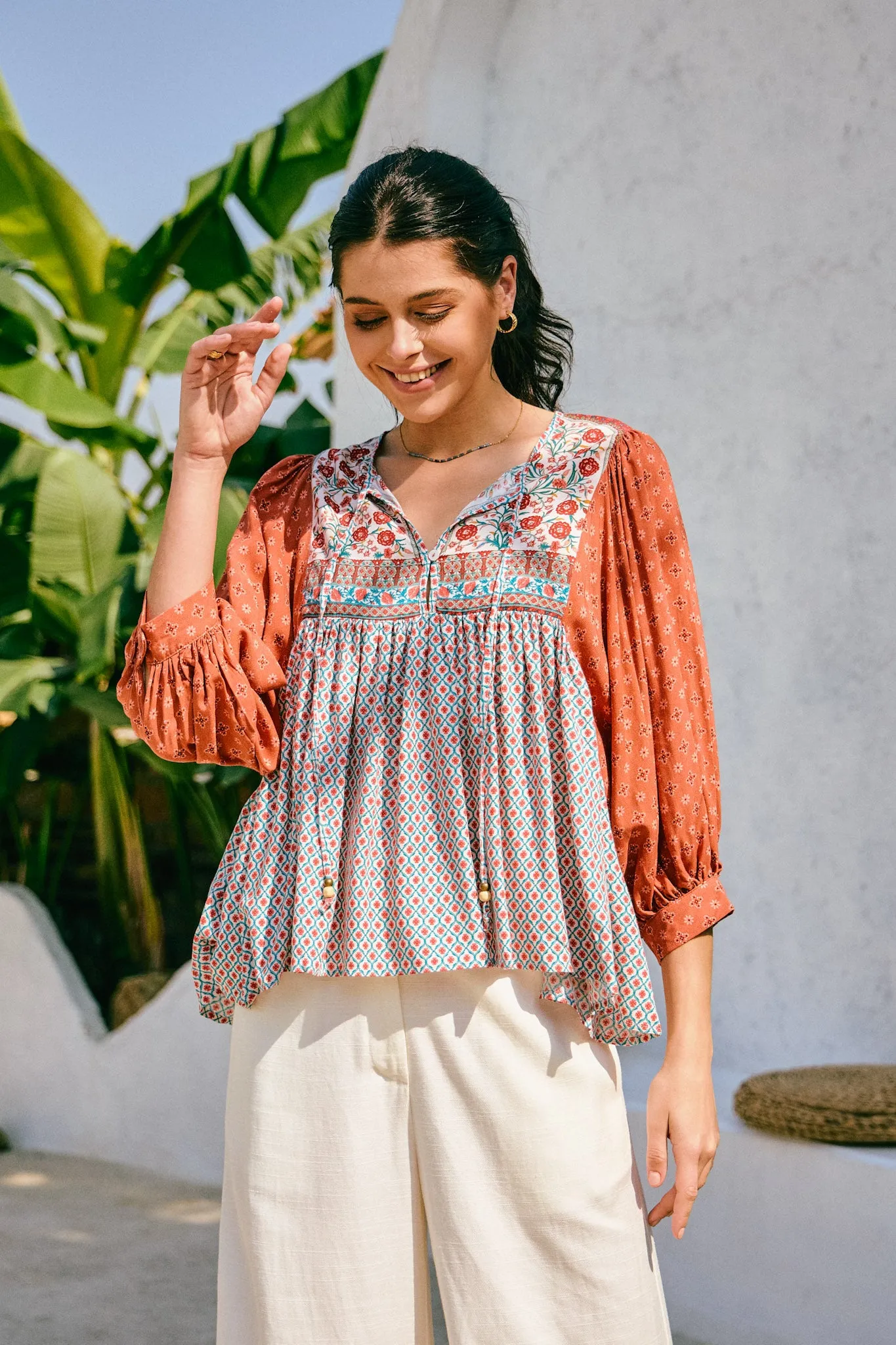 Petunia Rust Red Floral Boho Blouse