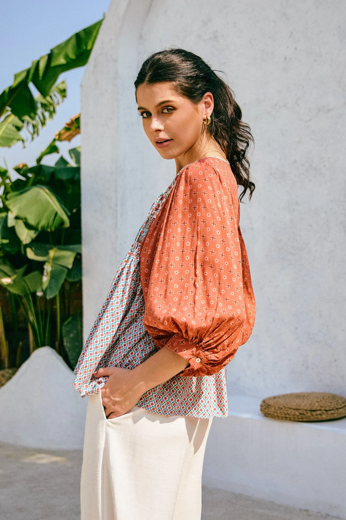 Petunia Rust Red Floral Boho Blouse