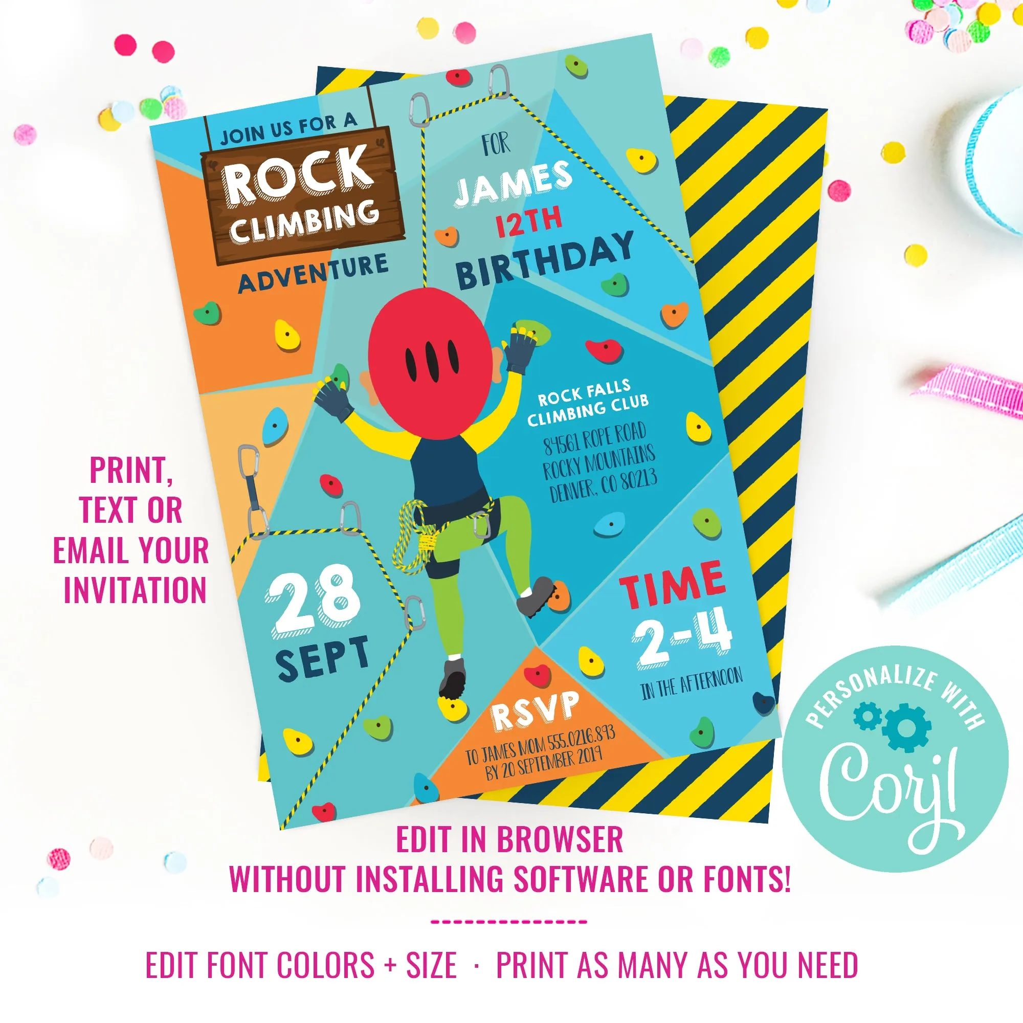 Rock Climbing Party Invitation for a Boy | Outdoor Adventure  Party