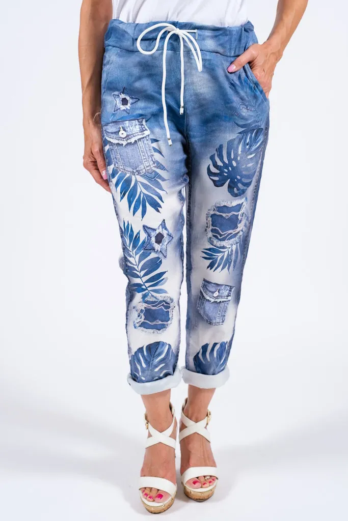 Saoirse Palmetto Print Featherweight Drawstring Pant (PL178P)