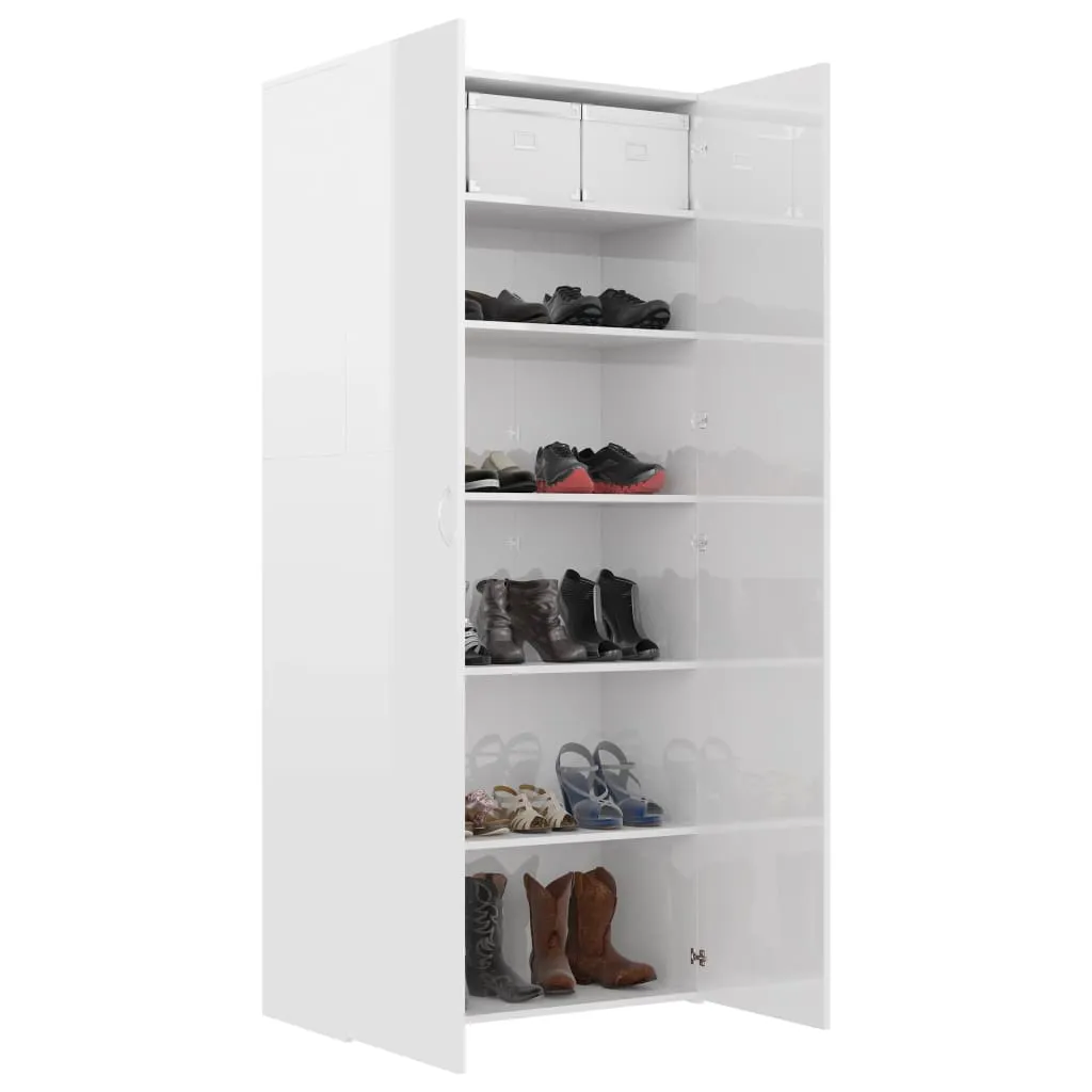 Shoe Cabinet High Gloss White 80x35.5x180 cm Engineered Wood