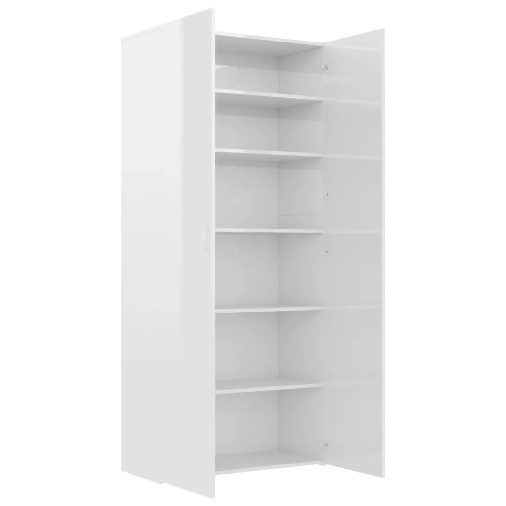 Shoe Cabinet High Gloss White 80x35.5x180 cm Engineered Wood