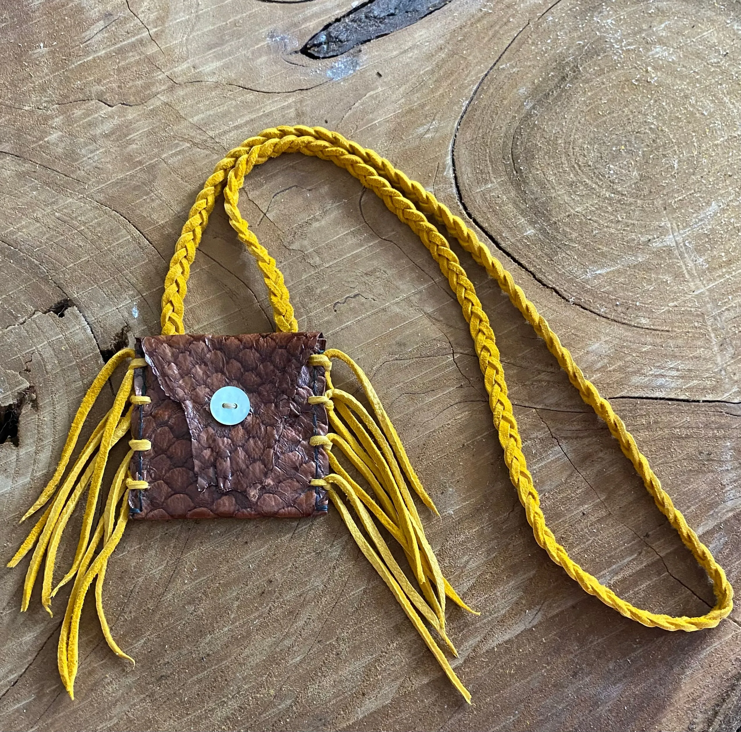 Snake Skin Medicine Bag Necklace; by Rebecca Maracle Mohawk Feathersmith